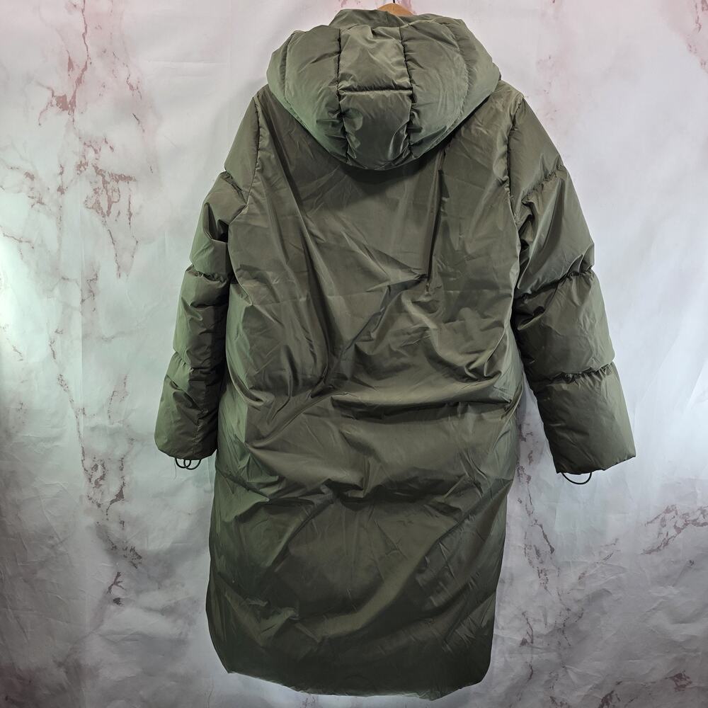 Jenni Kayne Down Coat Womens Medium Green Puffer Parka Hooded Long Midi - Picture 7 of 16